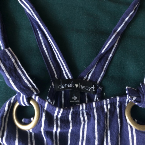 Derek Heart. This is in a size large. Black and white striped overalls. - Picture 3 of 3